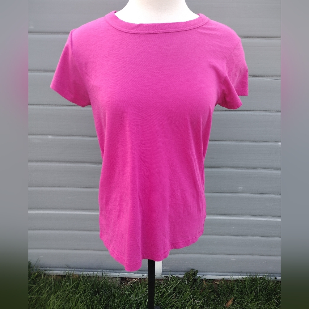 Rag & Bone Women Matte Magenta Cotton The Slub Knit Casual Short Sleeve Tee M